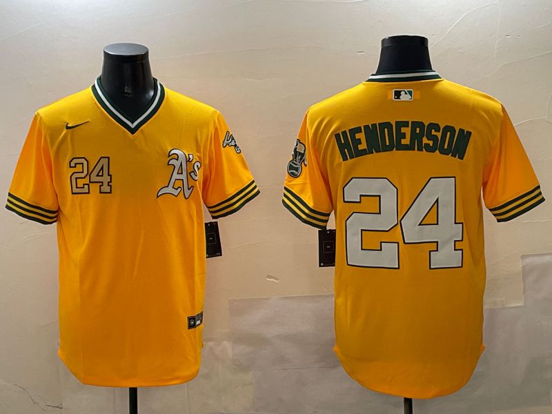 Men Oakland Athletics #24 Henderson Yellow Throwback Game 2025 Nike MLB Jersey style 3->oakland athletics->MLB Jersey
